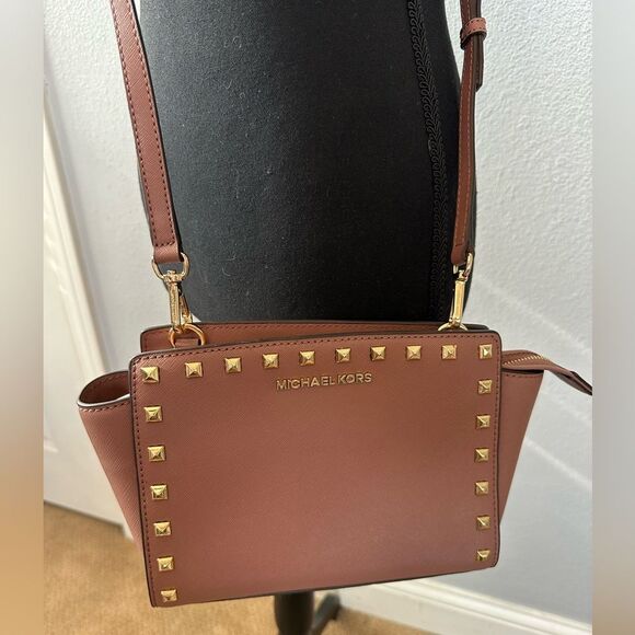 NWOT **Michael Kors Medium Stud Selma Messenger Cross Body Dusty Rose - Picture 3 of 10